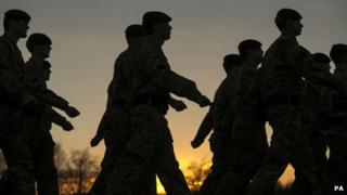 Soldiers from the 4th Battalion The Rifles marching after they received medals to mark their return from Afghanistan