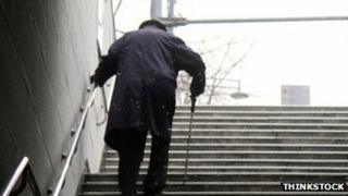 Man climbs stairs