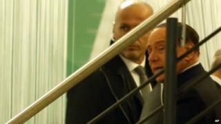 Silvio Berlusconi at Democratic Party HQ on 18 Jan