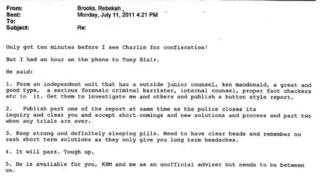 Copy of the email sent by Rebekah Brooks to James Murdock following a conversation with Tony Blair