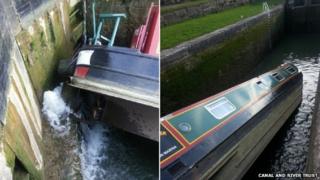 Capsized narrow boat
