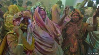 Widows celebrate Holi in Vrindavan, India