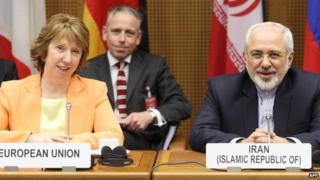 Catherine Ashton and Mohammad Javad Zarif in Vienna (19 March 2014)