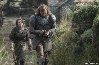 Arya Stark (Maisie Williams) and Sandor Clegane (Rory McCann)