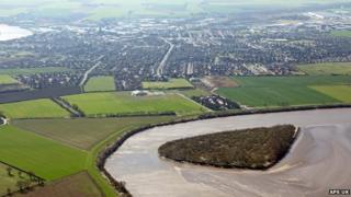 The island with Goole in the background