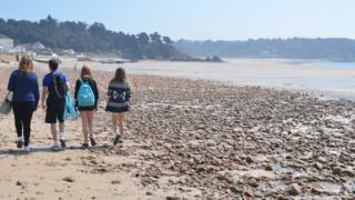 Children on St Brelade beach