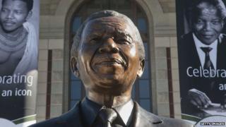 The bust of Nelson Mandela outside South Africa's parliament in Cape Town