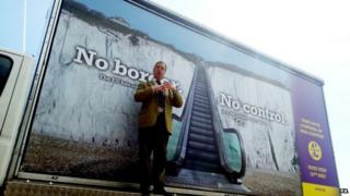 Nigel Farage at UKIP poster launch in Dover