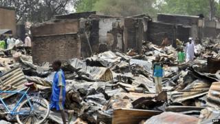 The ruins of Gamboru Ngala's market, Nigeria