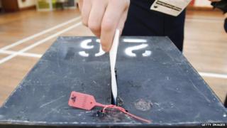 Voter puts slip in ballot box