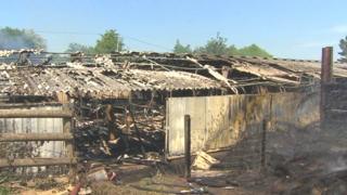 Fire damaged farm buildings at Penallt, Monmouthshire