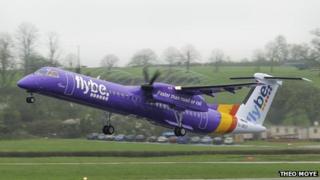 A Flybe aircraft taxies at Gatwick airport