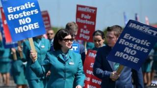 Aer Lingus staff protesting at the entrance to Dublin Airport