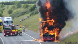 Double decker bus fire on M11