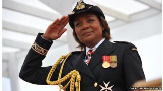 Former Governor General Michaëlle Jean in the naval dress uniform of Commander-in-Chief of Canada in 2009
