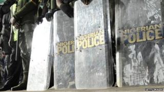 Riot police shields in Nigeria - archive shot