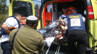 Wounded Israeli man in an ambulance in the city of Ashkelon (24 August 2014)