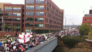 rotherham edl police march main 750k costs abuse child demonstrators marched offices council caption station street