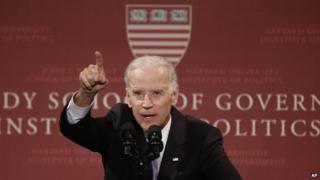 Vice President Joe Biden speaks to students faculty and staff at Harvard University"s Kennedy School of Government in Cambridge, Mass. on 2 October 2014