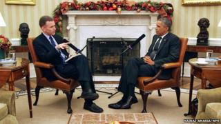 NPR's Morning Edition host Steve Inskeep interviews President Barack Obama in the Oval Office on Thursday, December 17, 2014.
