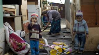Archive photo of a Roma camp in Stains, near Paris, December 2014
