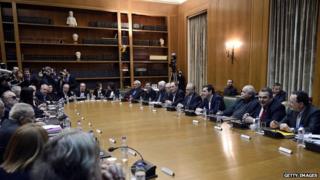 The first cabinet meeting for the new Greek Syriza-led government. The left-wing party came under fire from Spain for its lack of women in top posts.