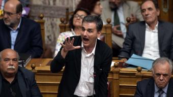 Greek Finance Minister Euclid Tsakalotos during debate in Greek parliament in Athens. 14 August 2015.