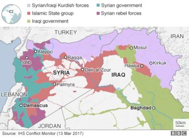 Map showing control of Syria and Iraq (13 March 2017)