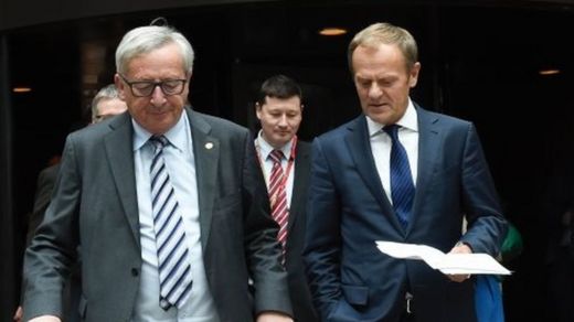 EU Commission President Jean-Claude Juncker (left) and EU Council President Donald Tusk (right) at an EU Summit meeting in Brussels (29 June 2016)