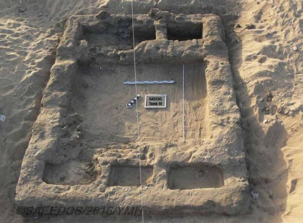 Picture shows what has been described as a grave in a city unearthed in southern Egypt that has been described as more than 5,000 years old.