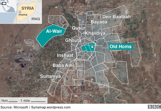 A map showing the Syrian city of Homs