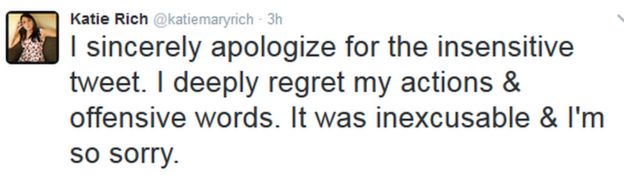 Katie Rich's tweets her apology