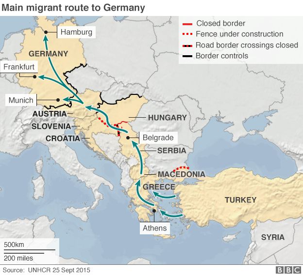 map of route of many migrants