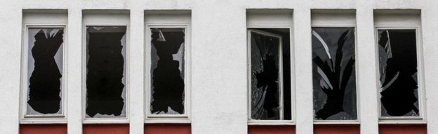 Broken windows on a building near to the scene of an attack in Istanbul