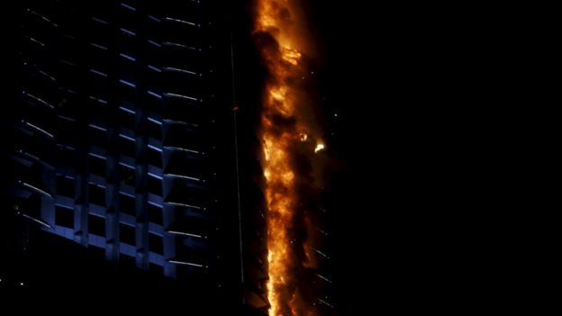 A fire engulfs The Address Hotel in downtown Dubai in the United Arab Emirates December 31, 2015