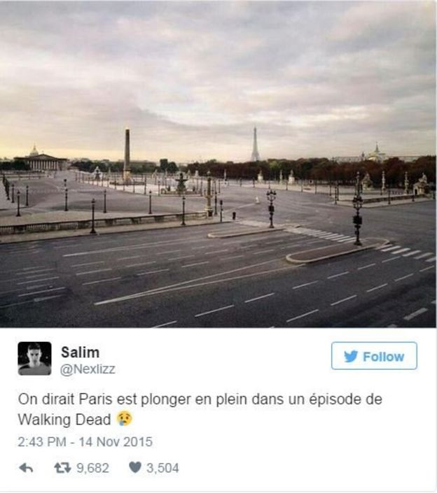 Tweet shows picture of empty streets of Paris