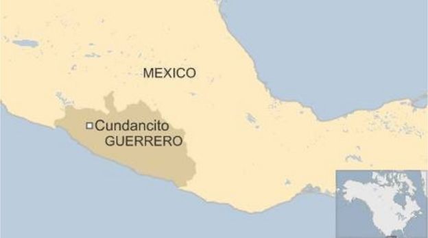 map of Mexico showing Guerrero state and community of Cundancito - February 2016