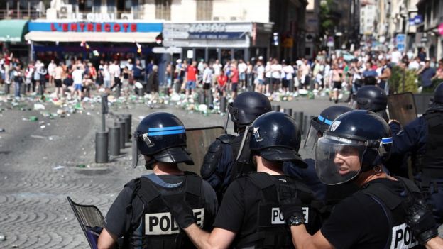 French police eye football fans in Marseille