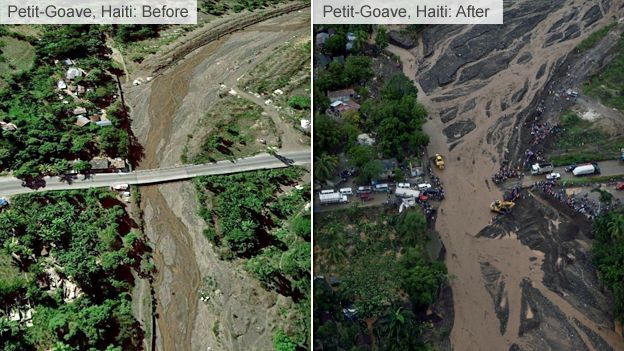 Petit Goave bridge before after it collapsed on Tuesday