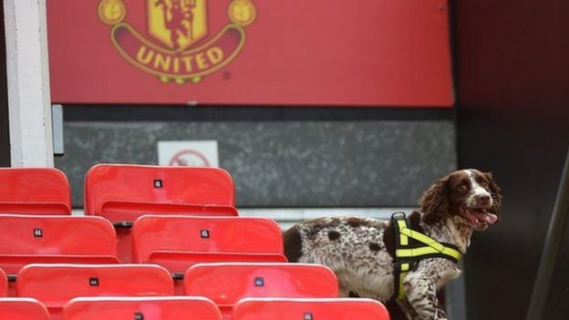 Police sniffer dogs were used at Old Trafford as part of the security check