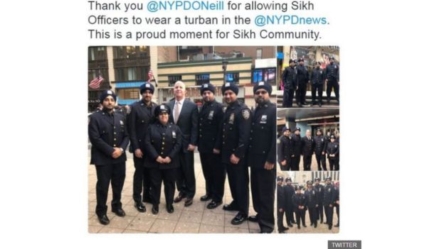 Maafisa wa Polisi wa jamii ya Kalasinga wakimshukuru mkurugenzi wa idara ya polisi mjini New York katika mtandao wa Twitter