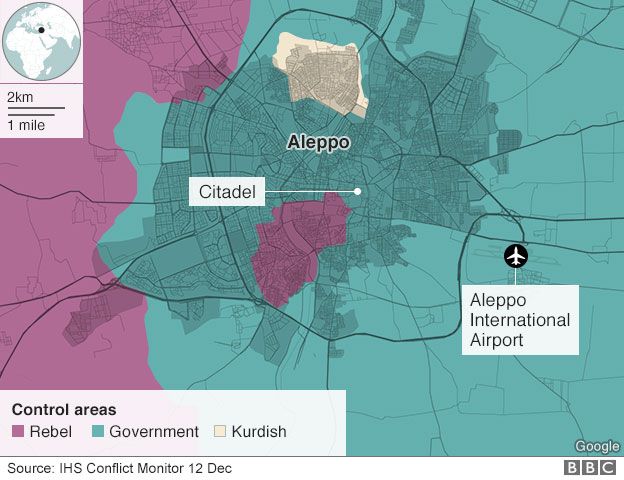 Map showing control of Aleppo (12 December 2016)