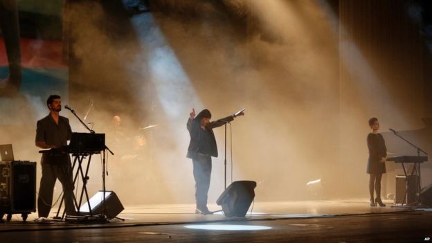 Members of Slovenian rock band Laibach perform in Pyongyang, North Korea, Wednesday, Aug. 19, 2015.