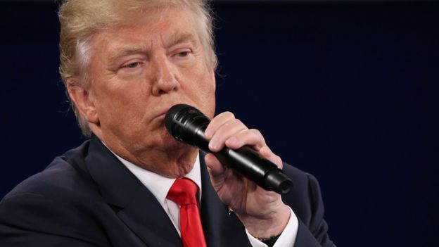 US Republican presidential candidate Donald Trump speaks during the second presidential debate at Washington University in St. Louis, Missouri, on October 9, 2016.