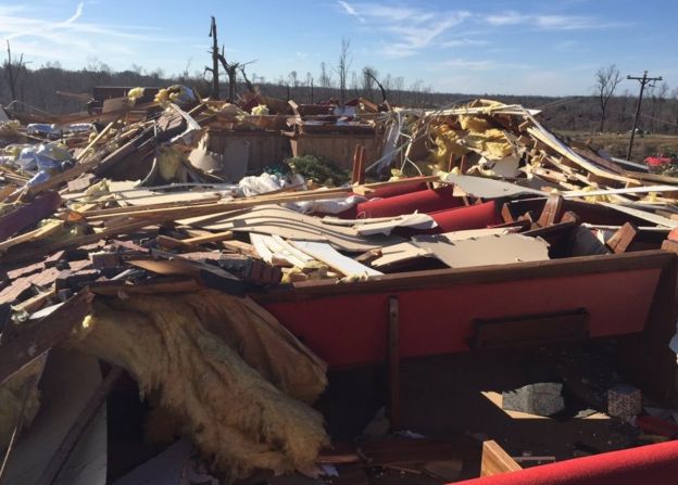 The remains of the Beverly Chapel CME Church after a tornado struck Holly Springs, Mississippi