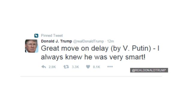 Ujumbe wa Twitter ulioandikwa na Trump akimsifu Putin