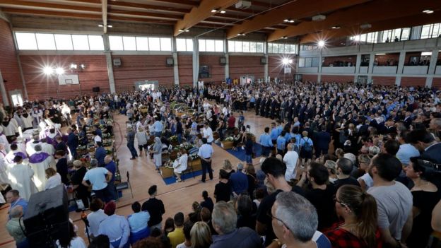 Funeral in in Ascoli Piceno for the victims of the Italian earthquake, on 27 August , 2016