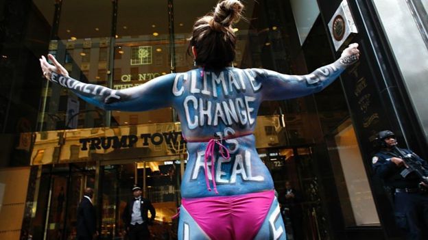 A protester outside Trump Tower declares 