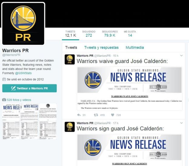 Los anuncios en una de las cuentas oficiales de los Warriors en Twitter.