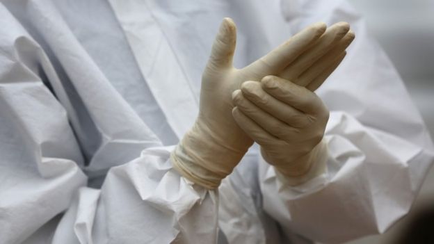 Ebola worker in protective clothing